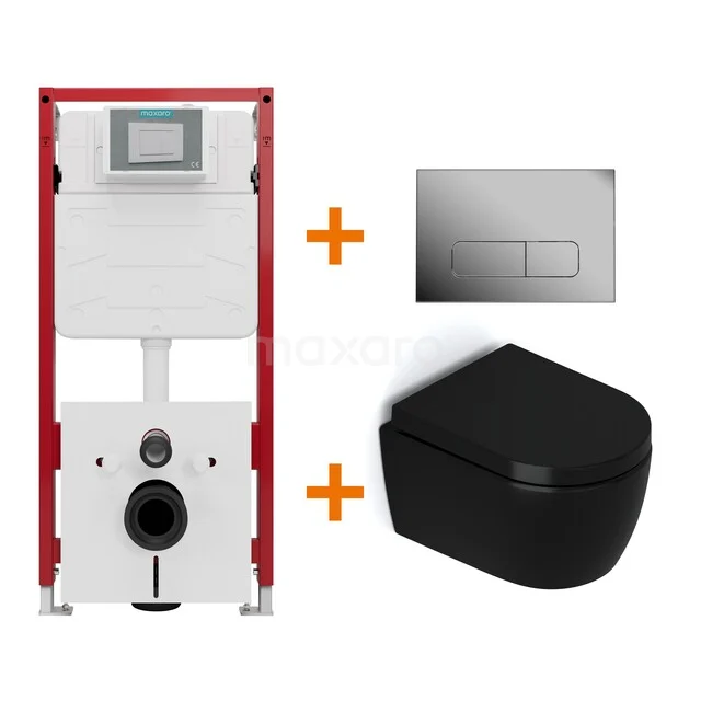 WC-Set Matt Schwarz ohne Rand + Unterputzspülkasten Maxaro Flush TOI1353