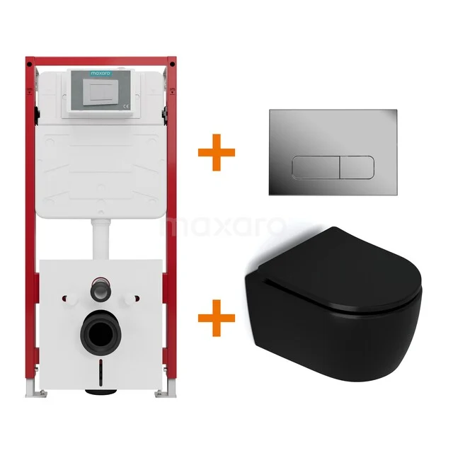 WC-Set Matt Schwarz ohne Rand + Unterputzspülkasten Maxaro Flush TOI1354