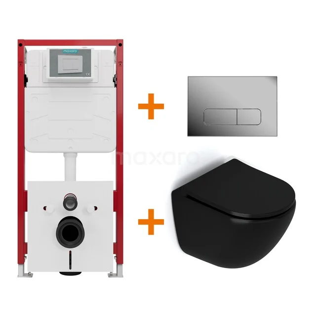 WC-Set Matt Schwarz ohne Rand + Unterputzspülkasten Maxaro Flush TOI1363