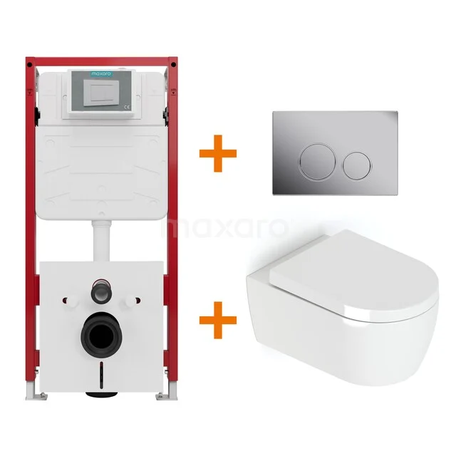 Toiletset Hoogglans wit met Spoelrand + Maxaro Flush inbouwreservoir TOI1364