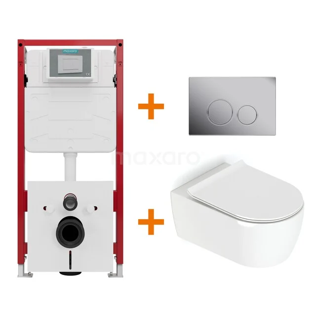 Toiletset Hoogglans wit met Spoelrand + Maxaro Flush inbouwreservoir TOI1365