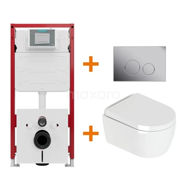 Toiletset Hoogglans wit met Spoelrand + Maxaro Flush inbouwreservoir TOI1366