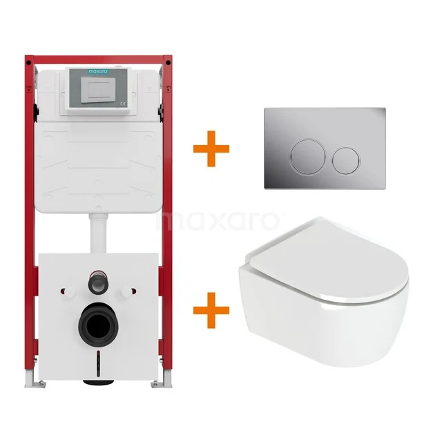 Toiletset Hoogglans wit met Spoelrand + Maxaro Flush inbouwreservoir TOI1367