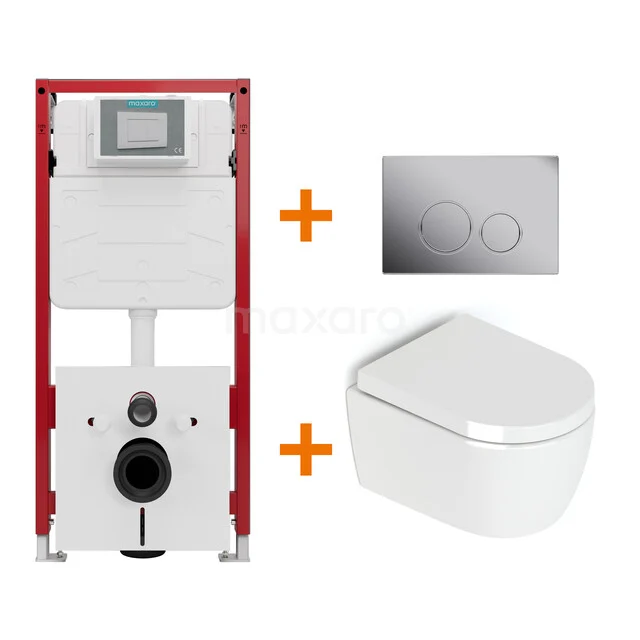 Toiletset Hoogglans wit zonder Spoelrand + Maxaro Flush inbouwreservoir TOI1370