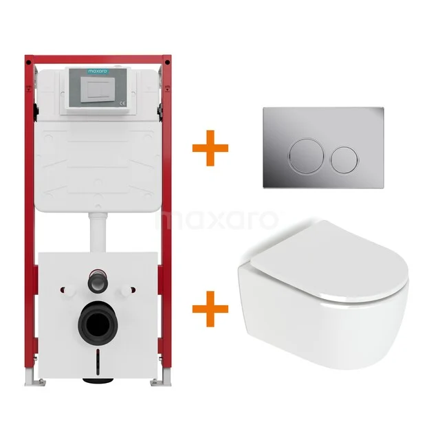 Toiletset Hoogglans wit zonder Spoelrand + Maxaro Flush inbouwreservoir TOI1371