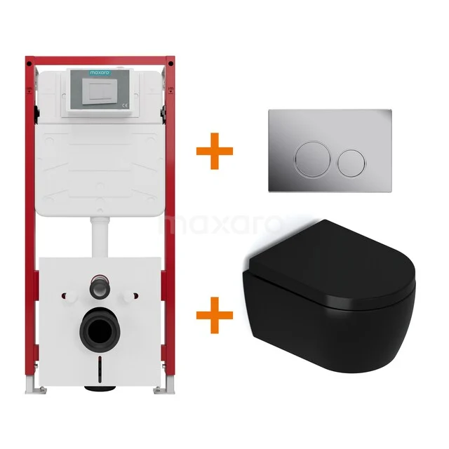 WC-Set Matt Schwarz mit Rand + Maxaro Flush Unterputzspülkasten TOI1382