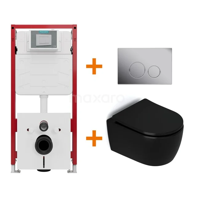 Toilet set Matte black without rim + Maxaro Flush concealed cisterns TOI1387 Toilet set Matte black without rim + Maxaro Flush concealed cisterns TOI1387