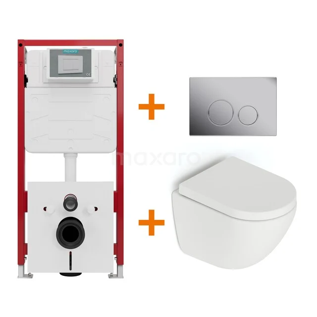 Toiletset Mat wit zonder Spoelrand + Maxaro Flush inbouwreservoir TOI1393