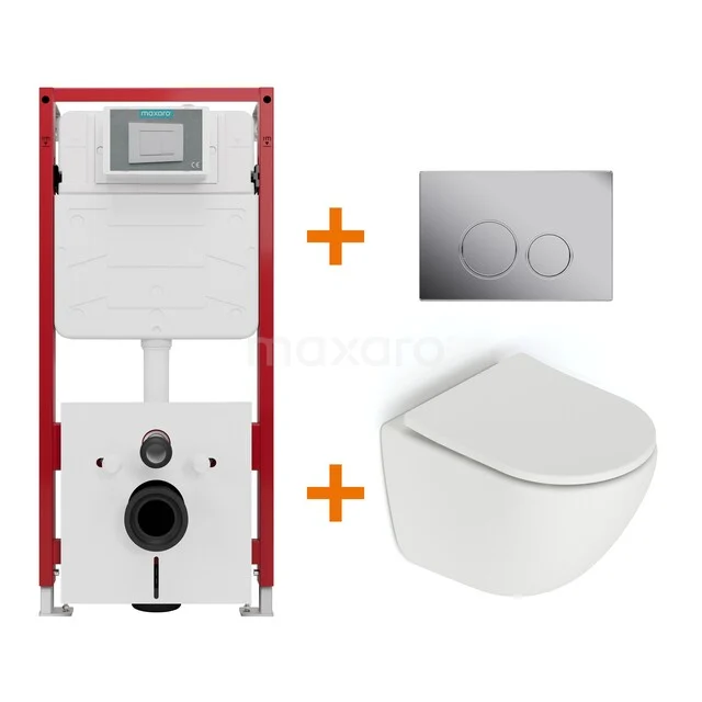Toiletset Mat wit zonder Spoelrand + Maxaro Flush inbouwreservoir TOI1394