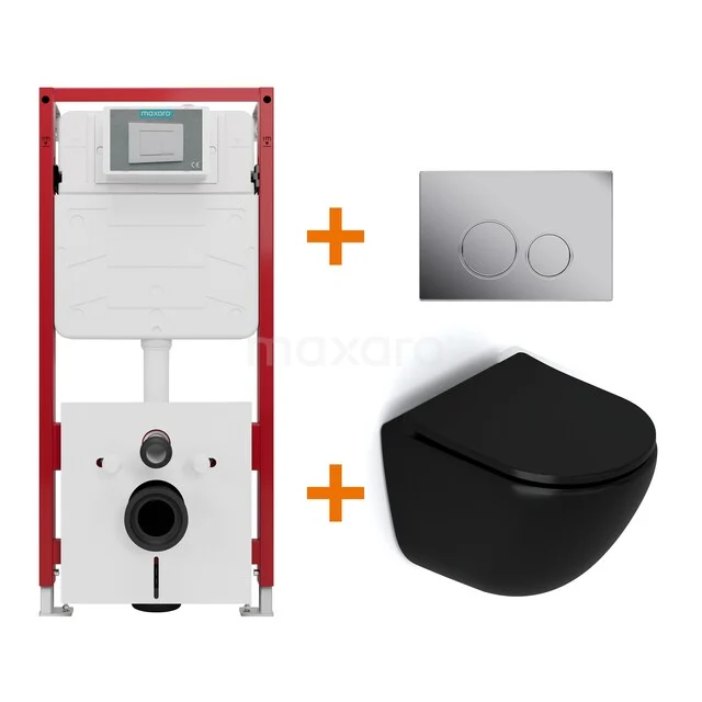 Toilet set Matte black without rim + Maxaro Flush concealed cisterns TOI1396 Toilet set Matte black without rim + Maxaro Flush concealed cisterns TOI1396