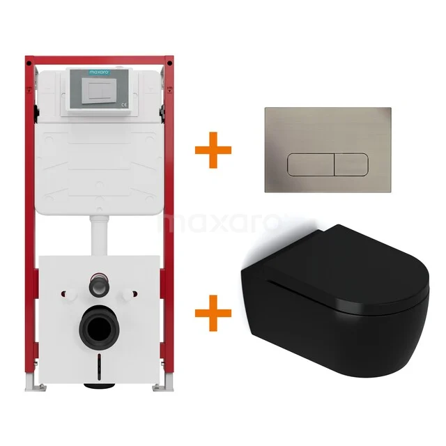 WC-Set Matt Schwarz mit Rand + Maxaro Flush Unterputzspülkasten TOI1413