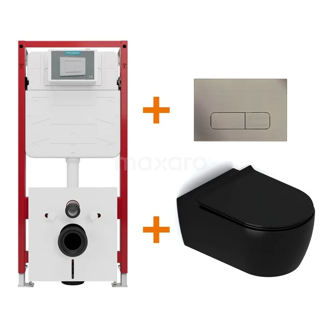 Toiletset Mat zwart met Spoelrand + Maxaro Flush inbouwreservoir TOI1414
