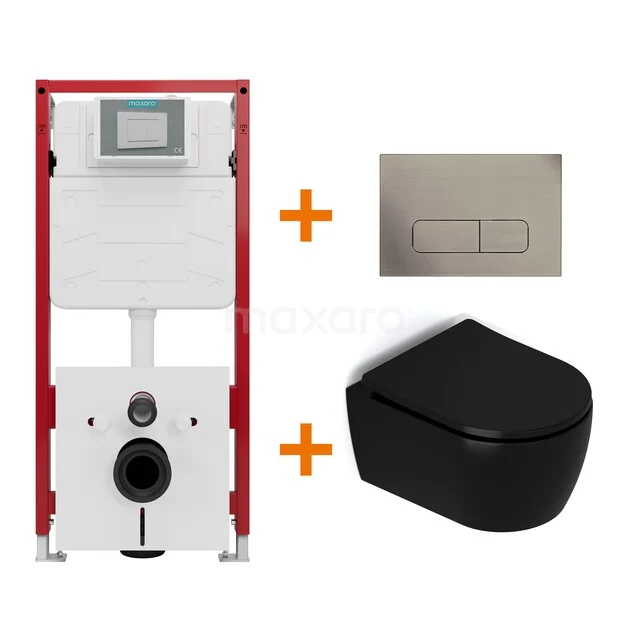 Toiletset Mat zwart met Spoelrand + Maxaro Flush inbouwreservoir TOI1416