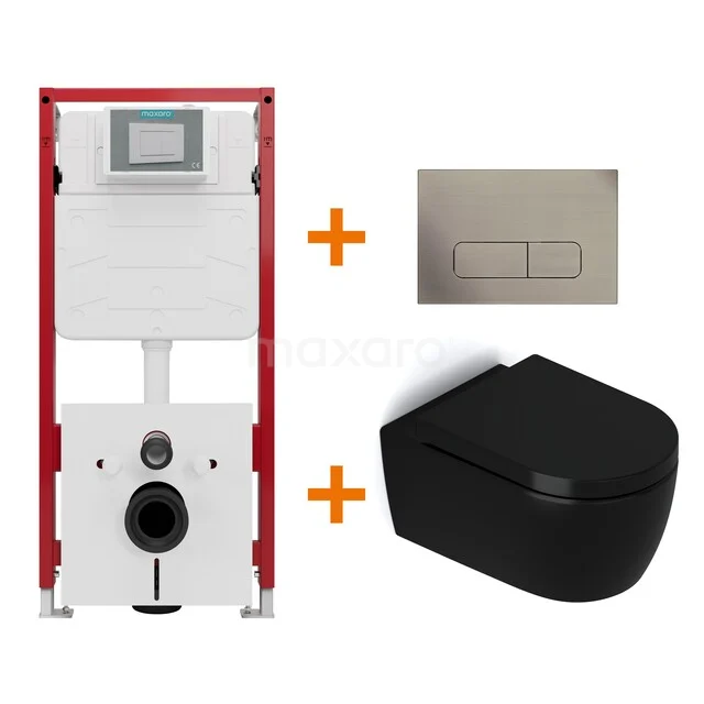 Toiletset Mat zwart zonder Spoelrand + Maxaro Flush inbouwreservoir TOI1417 Toiletset Mat zwart zonder Spoelrand + Maxaro Flush inbouwreservoir TOI1417