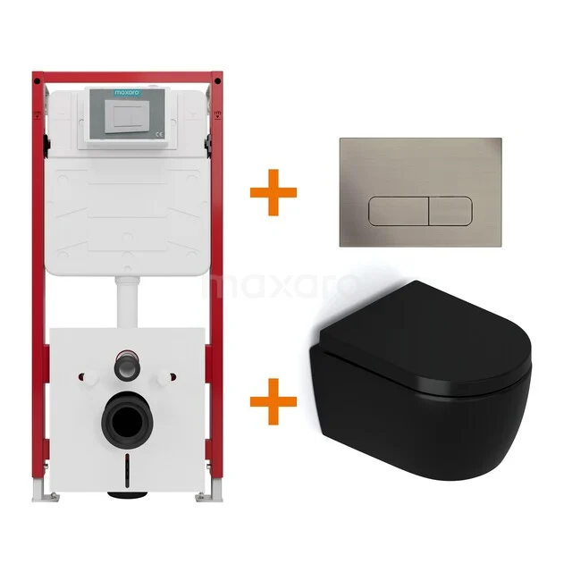 WC-Set Matt Schwarz ohne Rand + Unterputzspülkasten Maxaro Flush TOI1419