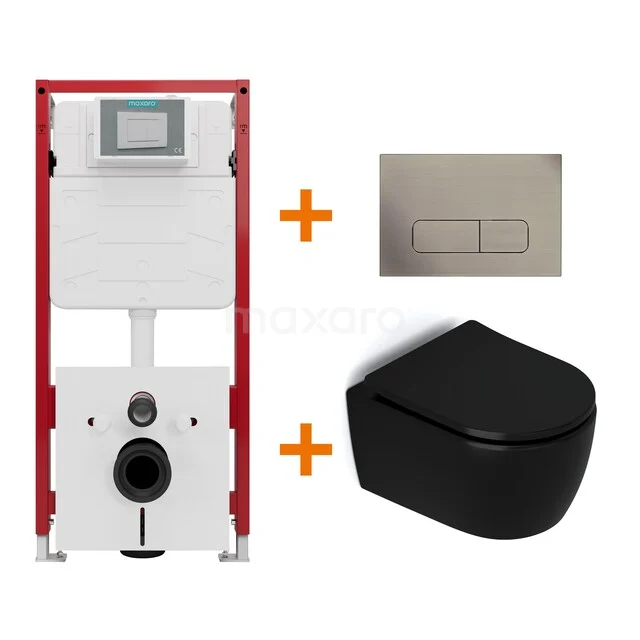 WC-Set Matt Schwarz ohne Rand + Unterputzspülkasten Maxaro Flush TOI1420
