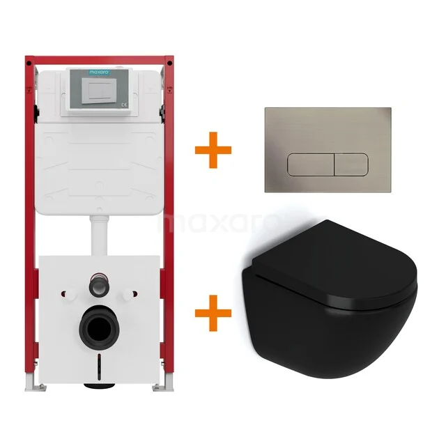Toilet set Matte black without rim + Maxaro Flush concealed cisterns TOI1428 Toilet set Matte black without rim + Maxaro Flush concealed cisterns TOI1428