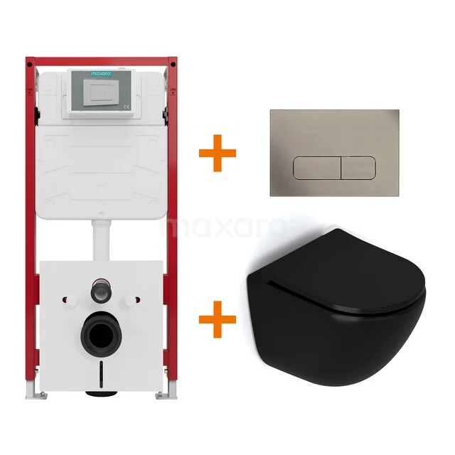 Toiletset Mat zwart zonder Spoelrand + Maxaro Flush inbouwreservoir TOI1429