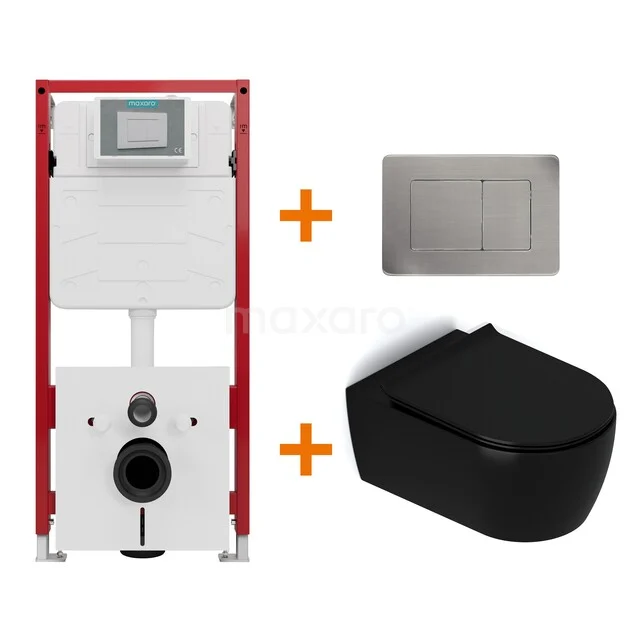 WC-Set Matt Schwarz mit Rand + Maxaro Flush Unterputzspülkasten TOI1447