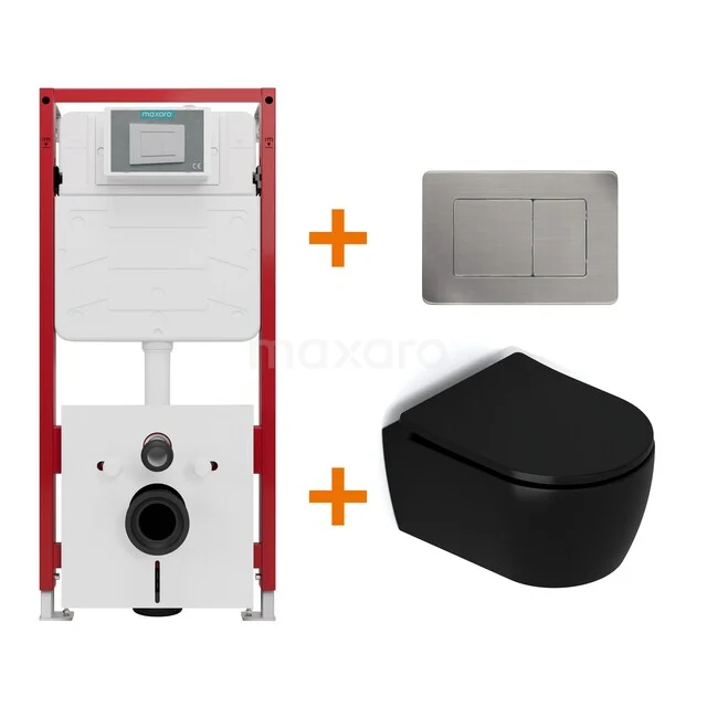 WC-Set Matt Schwarz mit Rand + Maxaro Flush Unterputzspülkasten TOI1449