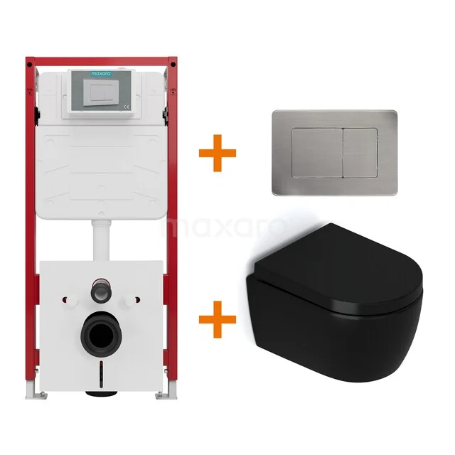WC-Set Matt Schwarz ohne Rand + Unterputzspülkasten Maxaro Flush TOI1452