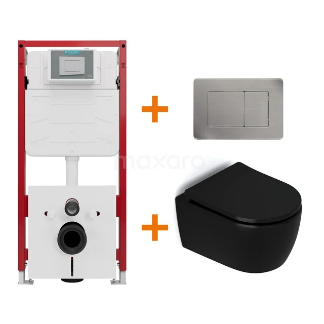 WC-Set Matt Schwarz ohne Rand + Unterputzspülkasten Maxaro Flush TOI1453