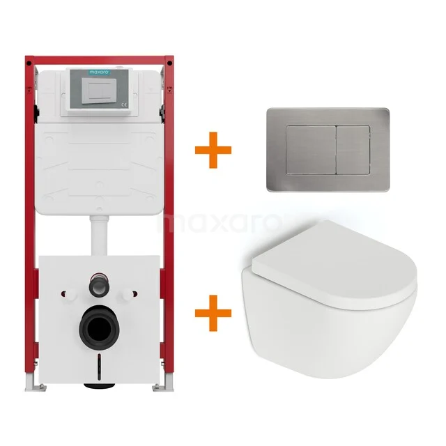 Toiletset Mat wit zonder Spoelrand + Maxaro Flush inbouwreservoir TOI1459