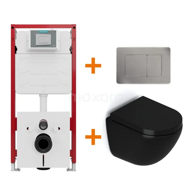 WC-Set Matt Schwarz ohne Rand + Unterputzspülkasten Maxaro Flush TOI1461