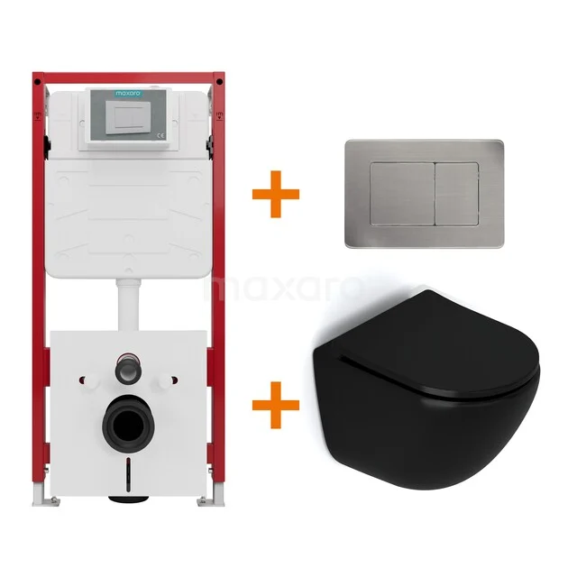 Toilet set Matte black without rim + Maxaro Flush concealed cisterns TOI1462 Toilet set Matte black without rim + Maxaro Flush concealed cisterns TOI1462