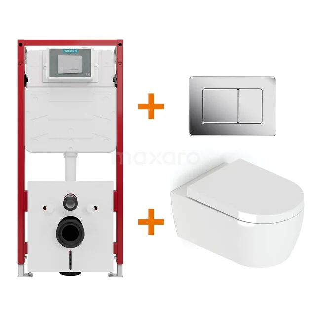 Toiletset Hoogglans wit met Spoelrand + Maxaro Flush inbouwreservoir TOI1463