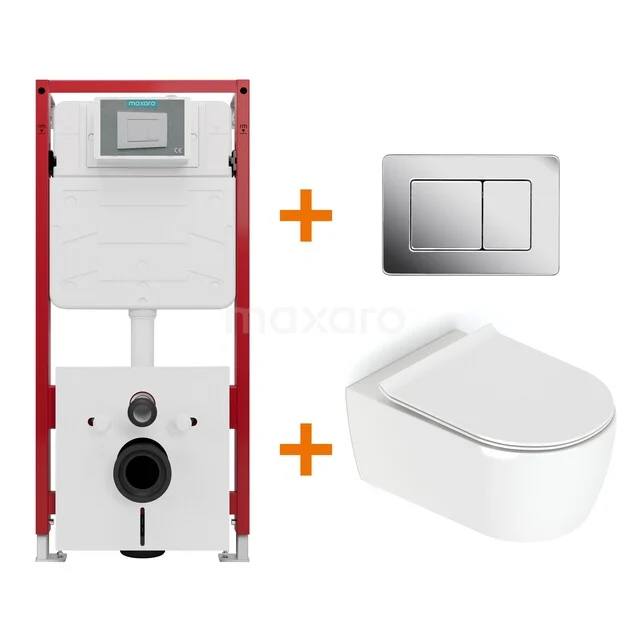 Toiletset Hoogglans wit met Spoelrand + Maxaro Flush inbouwreservoir TOI1464