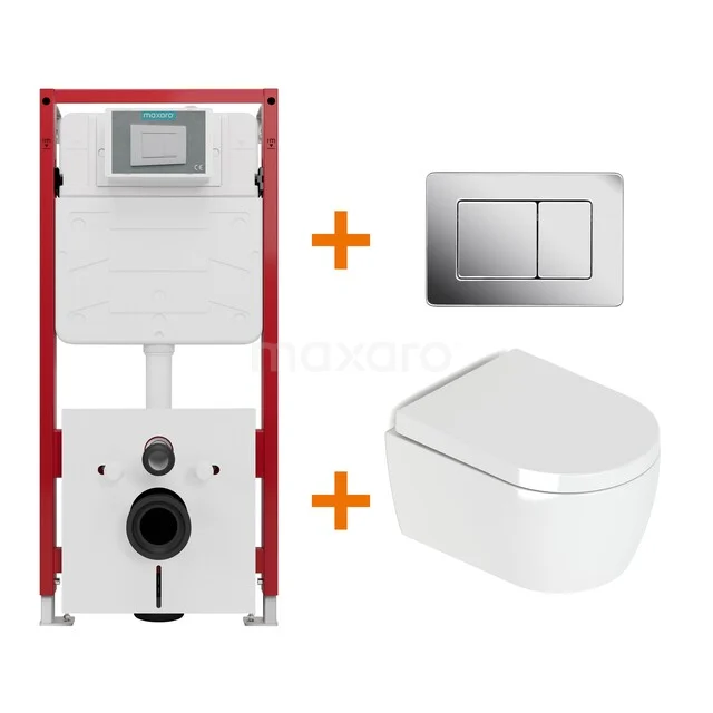 Toiletset Hoogglans wit met Spoelrand + Maxaro Flush inbouwreservoir TOI1465