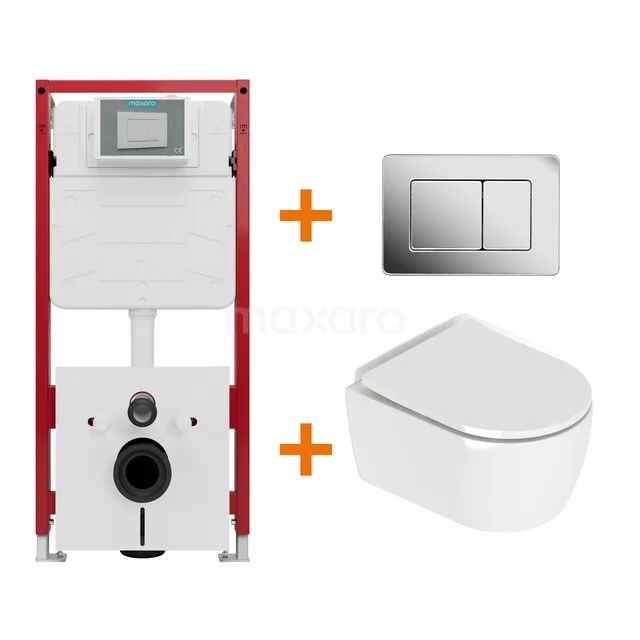 Toiletset Hoogglans wit met Spoelrand + Maxaro Flush inbouwreservoir TOI1466