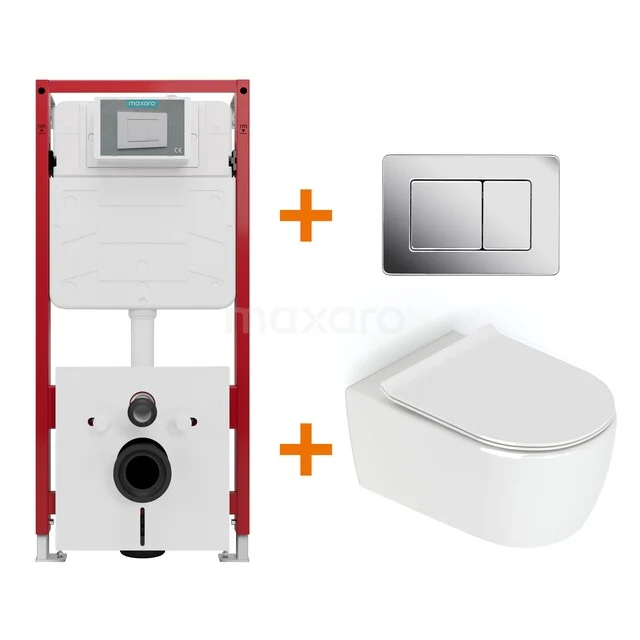 Toiletset Hoogglans wit zonder Spoelrand + Maxaro Flush inbouwreservoir TOI1468