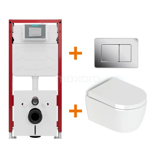 Toiletset Hoogglans wit zonder Spoelrand + Maxaro Flush inbouwreservoir TOI1469