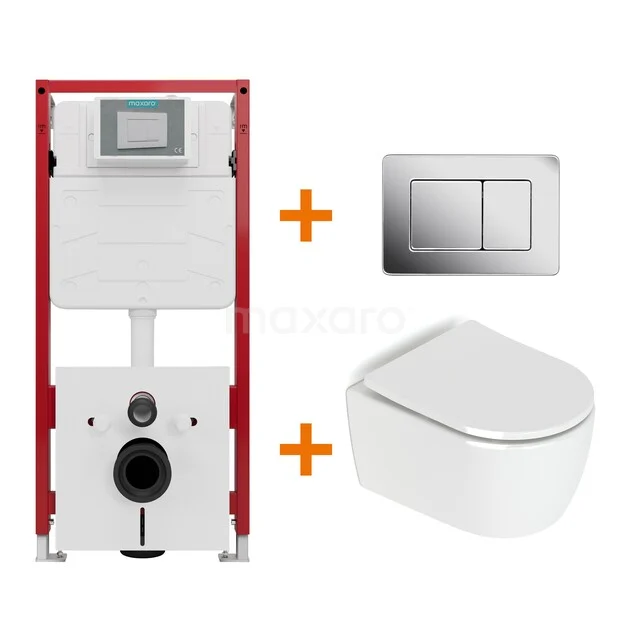 Toiletset Hoogglans wit zonder Spoelrand + Maxaro Flush inbouwreservoir TOI1470