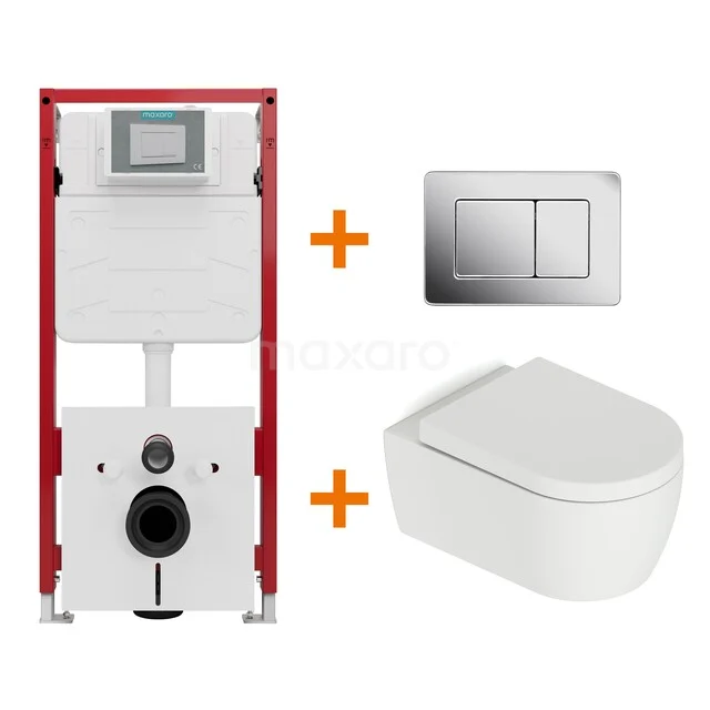 Toiletset Mat wit met Spoelrand + Maxaro Flush inbouwreservoir TOI1471