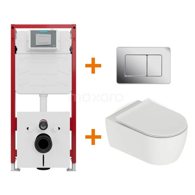 Toiletset Mat wit met Spoelrand + Maxaro Flush inbouwreservoir TOI1472