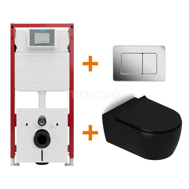 Toilet set Matte black with rim + Maxaro Flush concealed cisterns TOI1480 Toilet set Matte black with rim + Maxaro Flush concealed cisterns TOI1480