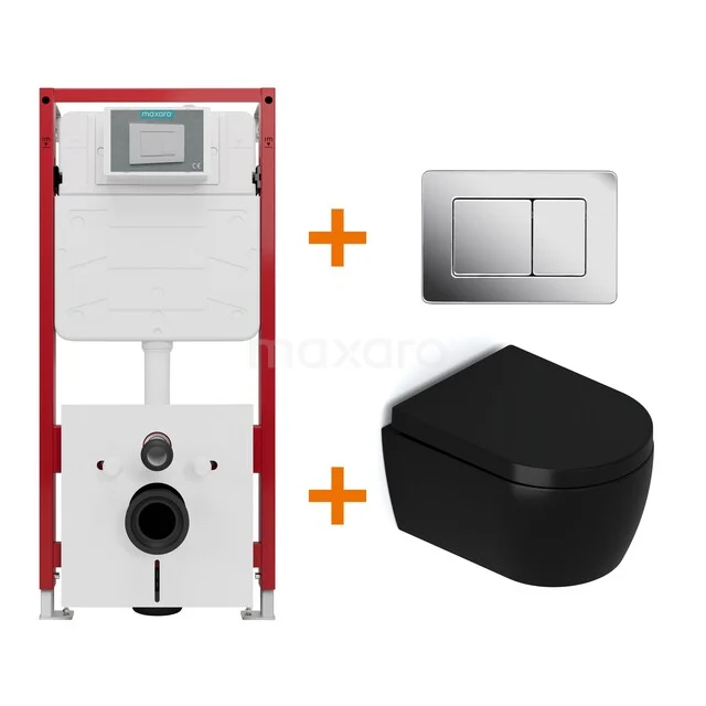 WC-Set Matt Schwarz mit Rand + Maxaro Flush Unterputzspülkasten TOI1481 WC-Set Matt Schwarz mit Rand + Maxaro Flush Unterputzspülkasten TOI1481