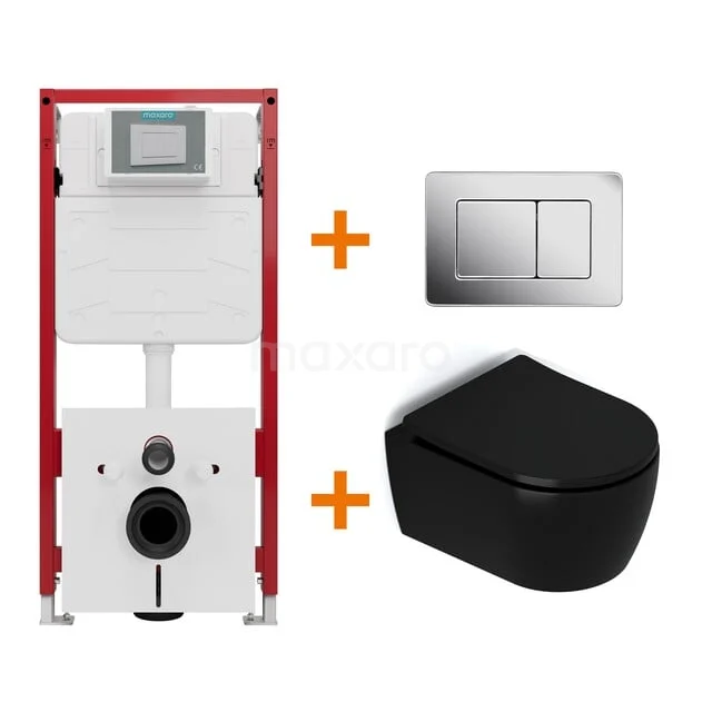 Toilet set Matte black with rim + Maxaro Flush concealed cisterns TOI1482