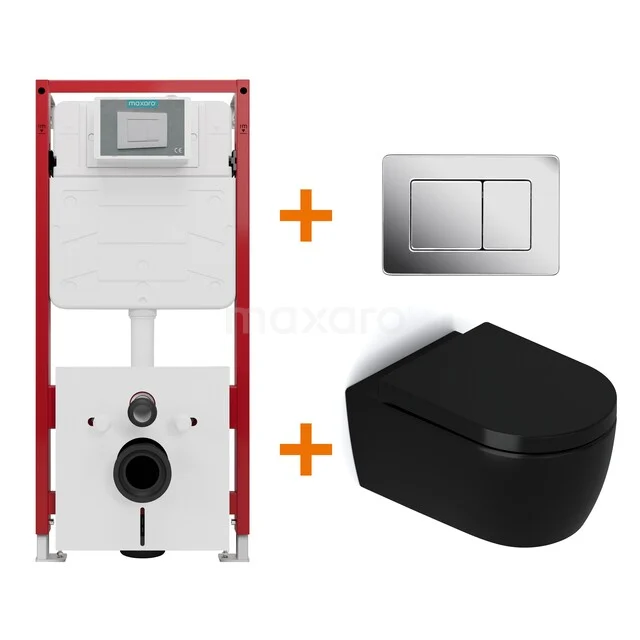 Toilet set Matte black without rim + Maxaro Flush concealed cisterns TOI1483