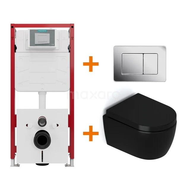 Toilet set Matte black without rim + Maxaro Flush concealed cisterns TOI1485 Toilet set Matte black without rim + Maxaro Flush concealed cisterns TOI1485