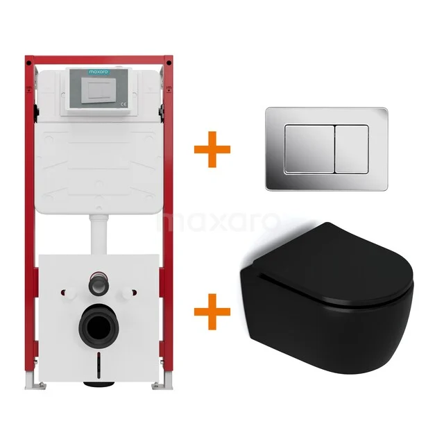 Toilet set Matte black without rim + Maxaro Flush concealed cisterns TOI1486 Toilet set Matte black without rim + Maxaro Flush concealed cisterns TOI1486