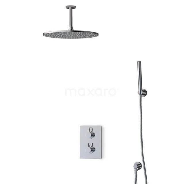 Regendusche Set Radius Chrom 35cm Unterputz Thermostat Chrom BIC55-00172 Matt Schwarz Regendusche Set mit Handbrause und Einbau-Thermostat, modernes Design für luxuriöses Badezimmer.