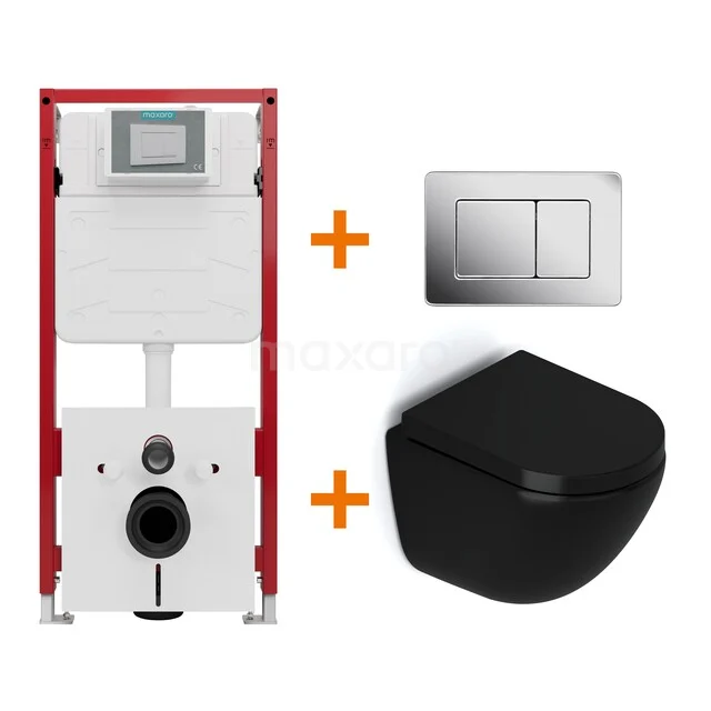 Toilet set Matte black without rim + Maxaro Flush concealed cisterns TOI1494 Toilet set Matte black without rim + Maxaro Flush concealed cisterns TOI1494