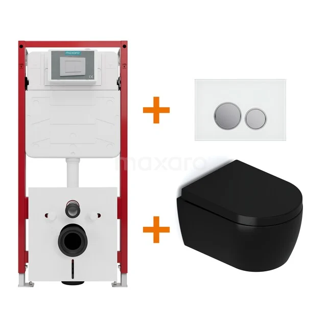 WC-Set Matt Schwarz mit Rand + Maxaro Flush Unterputzspülkasten TOI1514