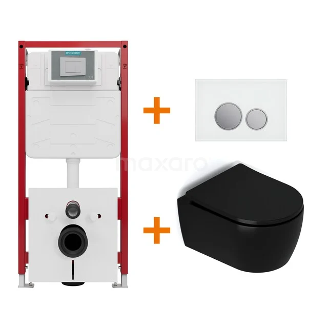 Toilet set Matte black with rim + Maxaro Flush concealed cisterns TOI1515 Toilet set Matte black with rim + Maxaro Flush concealed cisterns TOI1515