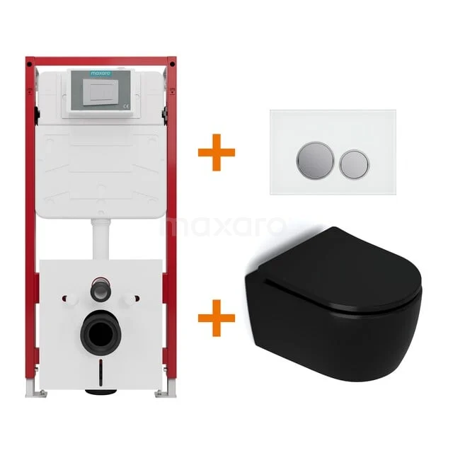 Toilet set Matte black without rim + Maxaro Flush concealed cisterns TOI1519 Toilet set Matte black without rim + Maxaro Flush concealed cisterns TOI1519