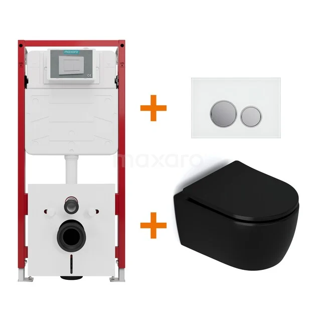 WC-Set Matt Schwarz ohne Rand + Unterputzspülkasten Maxaro Flush TOI1519 WC-Set Matt Schwarz ohne Rand + Unterputzspülkasten Maxaro Flush TOI1519